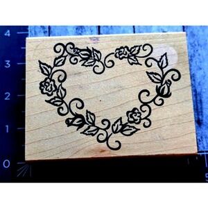Denami Designs Flower Heart Ivy Leafy 1998 Rubber Stamp Wood #D6